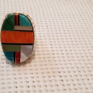 Men's silver inlay ring